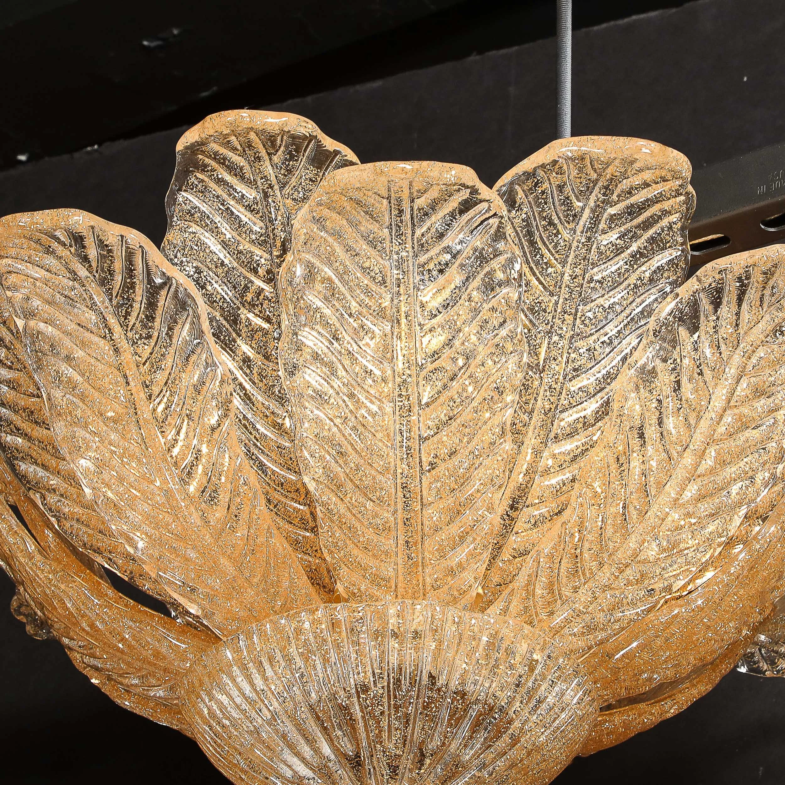 Modernist Handblown Murano Glass Leaf Form Flushmount w/ 24K